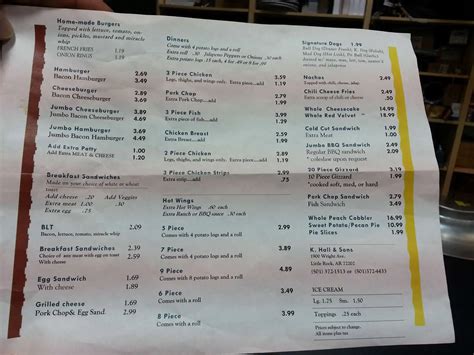 k hall and sons menu.